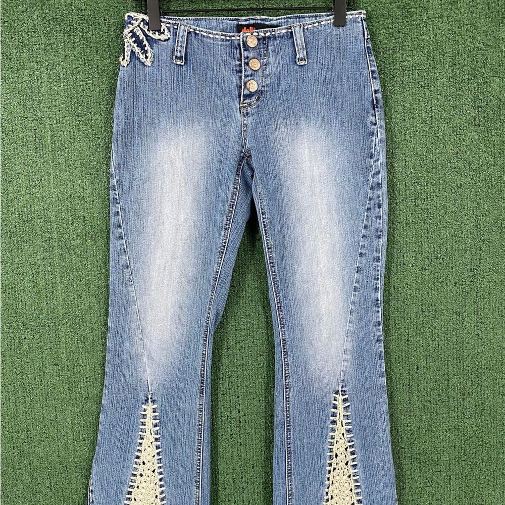 Vintage Y2K Dollhouse Crochet Flare Bell Bottom Denim Jeans Women’s SZ 26” Waist